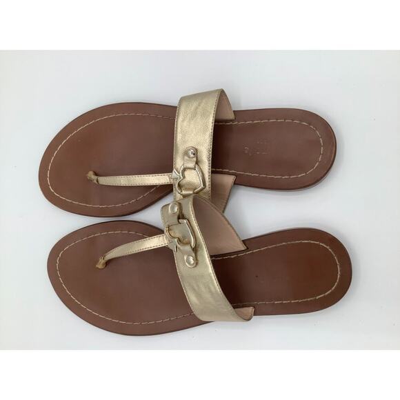 Kate Spade Size 9 Gold Sandals Spade Buckle VGUC - Picture 2 of 8